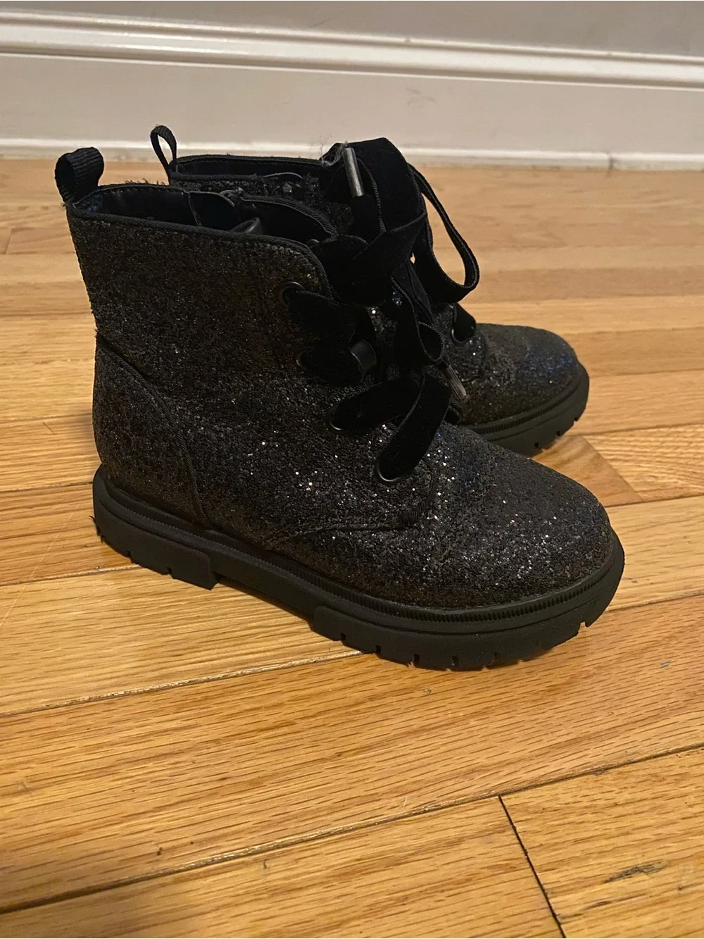 Cat & Jack Black Glitter Lace-Up Combat Boots for Kids